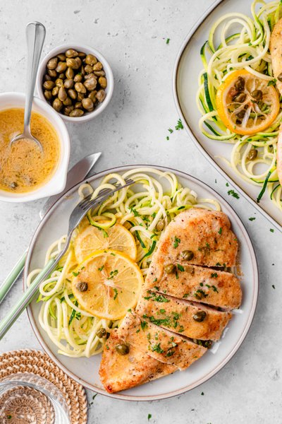 Keto chicken piccata with zucchini noodles