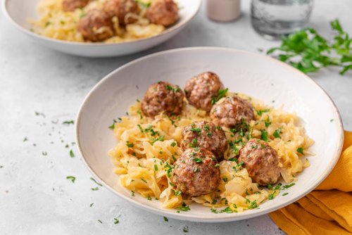 Keto Bavarian meatballs with sauerkraut