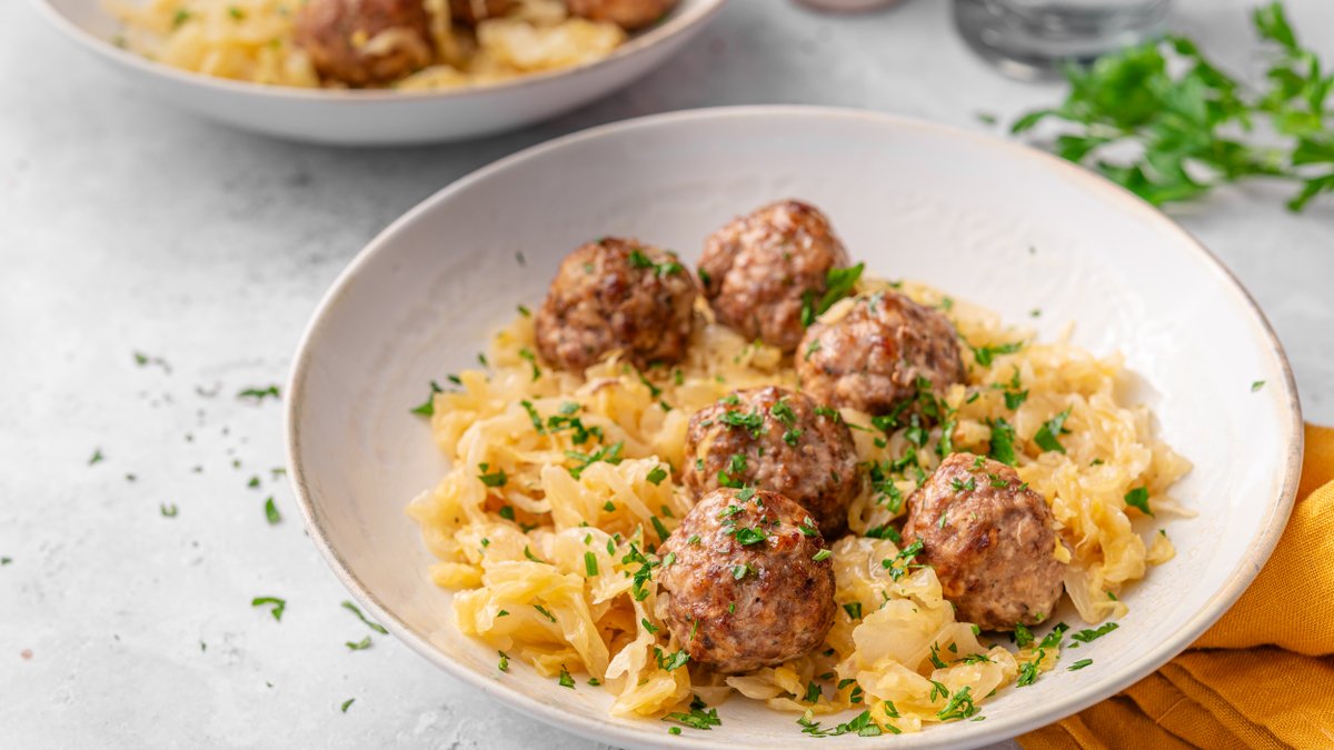 Keto Bavarian meatballs with sauerkraut