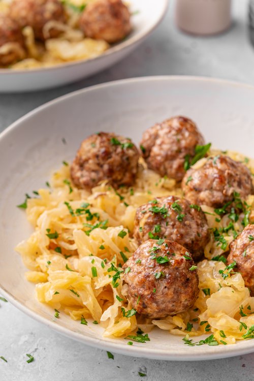Keto Bavarian meatballs with sauerkraut