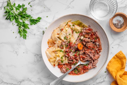 Slow-cooked beef ragù with cabbage pappardelle
