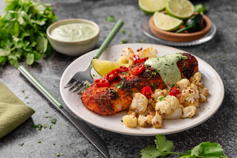 Blackened cod with jalapeño cream