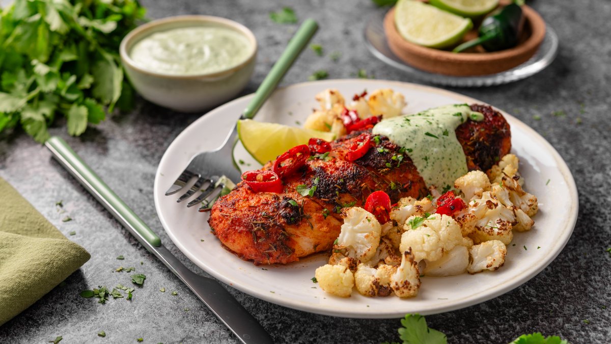 Blackened cod with jalapeño cream
