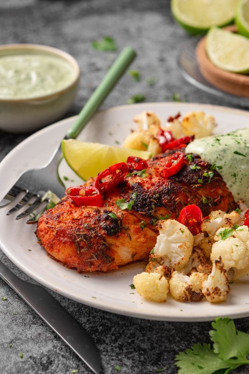 Blackened cod with jalapeño cream