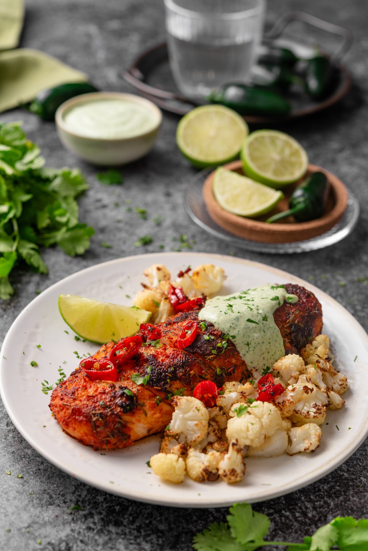 Blackened cod with jalapeño cream