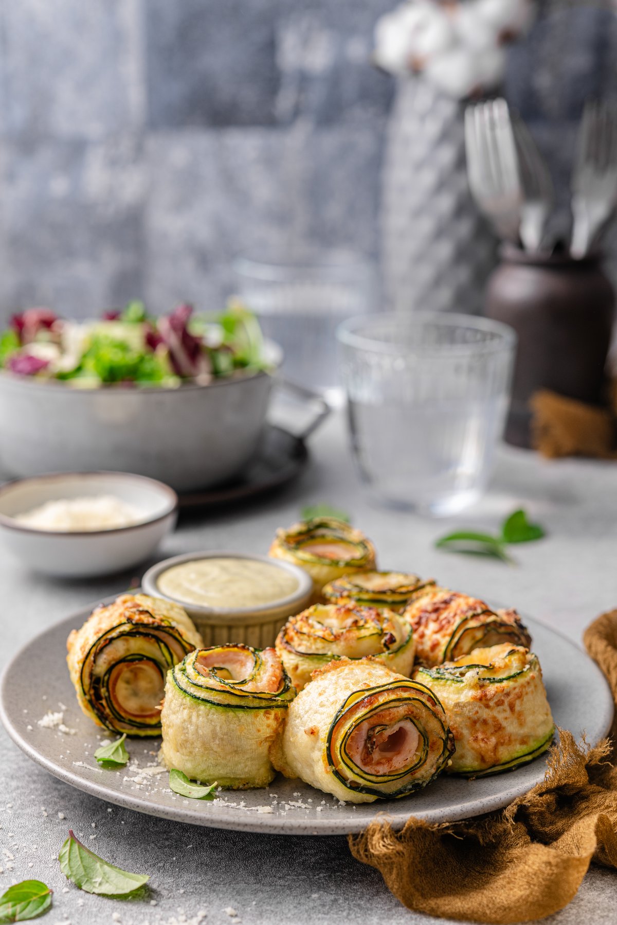 Crispy keto zucchini pinwheels