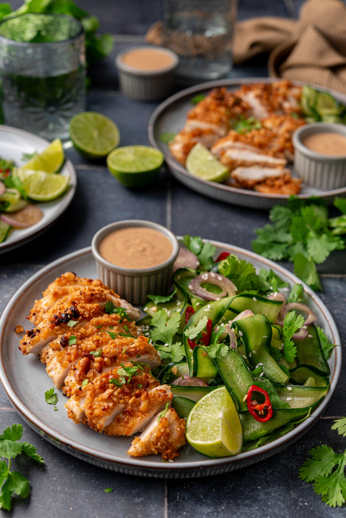 Crispy peanut chicken with Thai cucumber salad