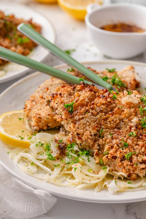 Hazelnut-crusted trout with brown butter and fennel salad
