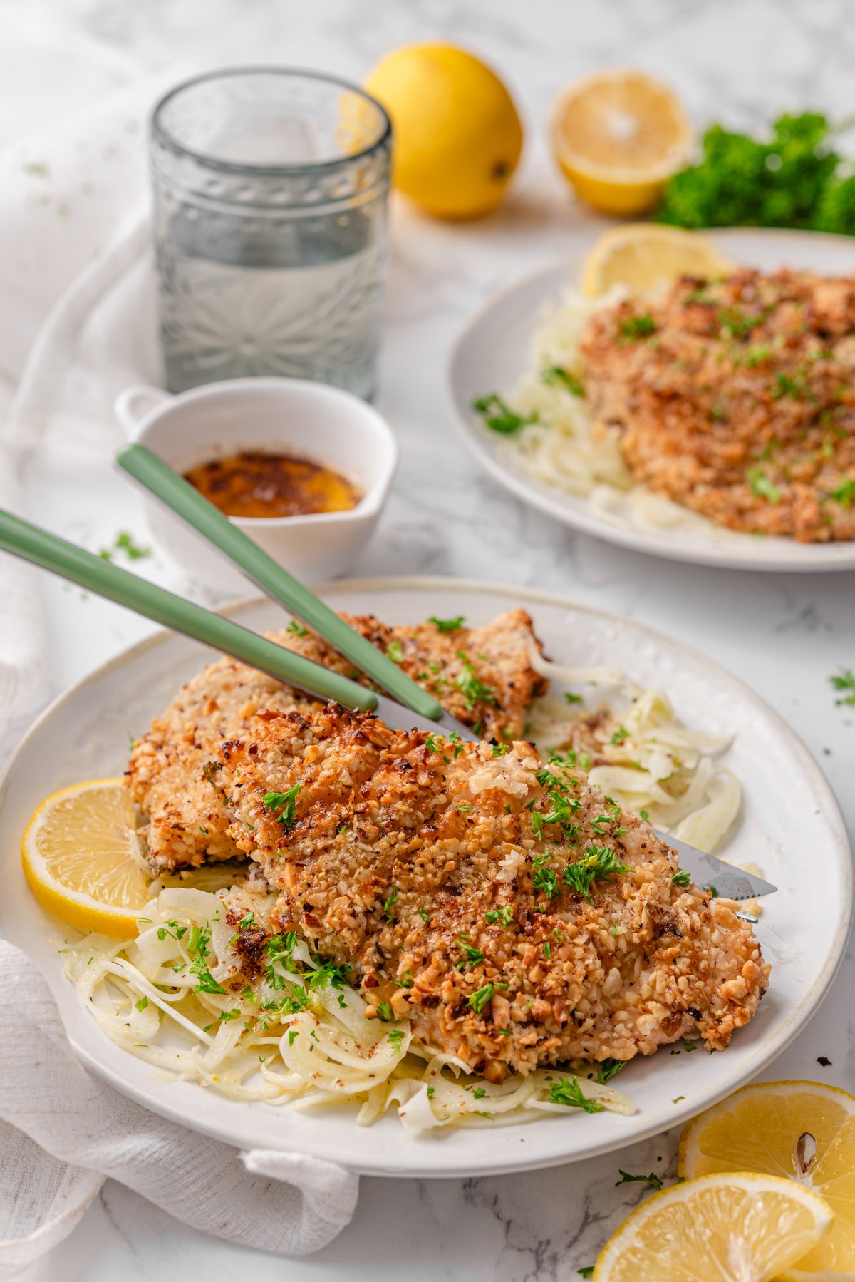 Hazelnut-crusted trout with brown butter and fennel salad
