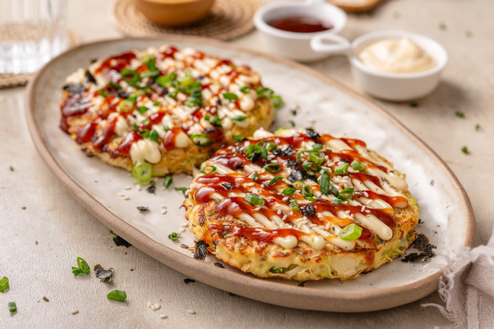 Japanese savory pancakes (okonomiyaki)