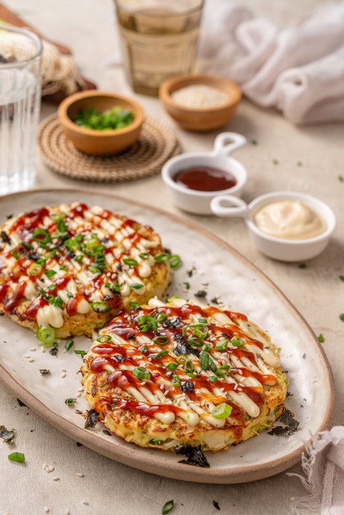 Japanese savory pancakes (okonomiyaki)