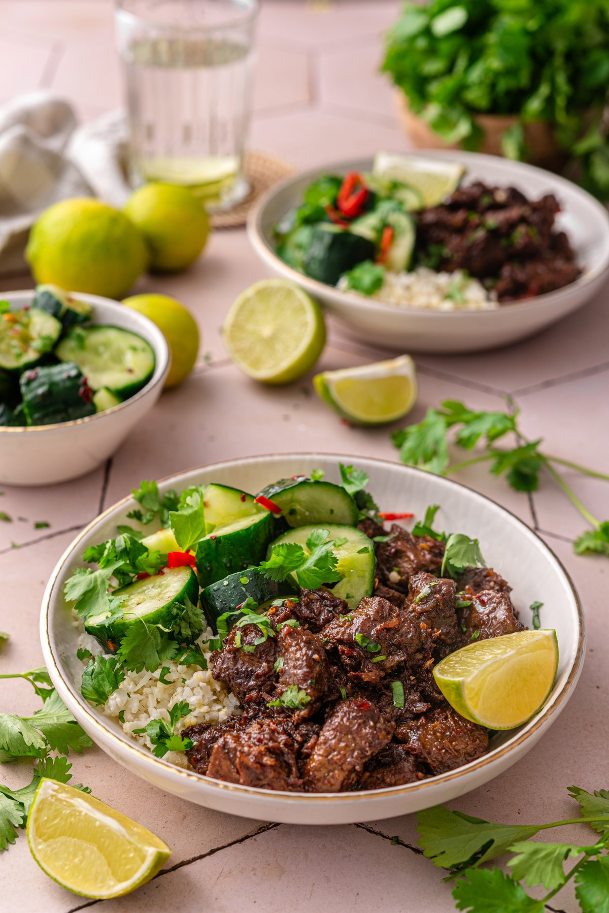 Low carb beef rendang with cauliflower rice